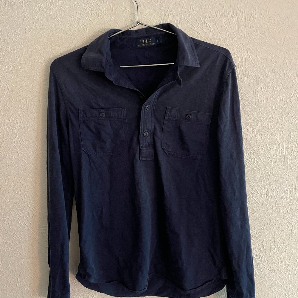 Polo Ralph Lauren light long-sleeve polo, navy blue size small